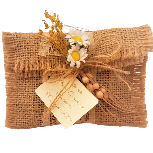BOMBONIERA IN JUTA E PIZZO COUNTRY CHIC