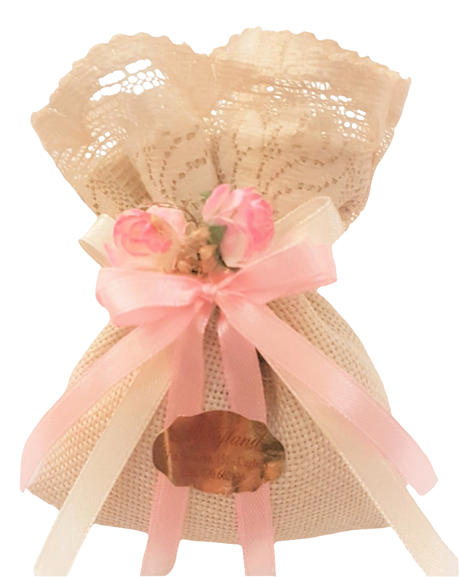 BOMBONIERA SHABBY CHIC A SACCHETTO IN COTONE E PIZZO
