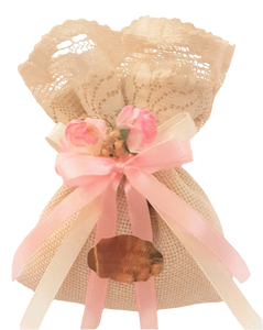BOMBONIERA SHABBY CHIC A SACCHETTO IN COTONE E PIZZO