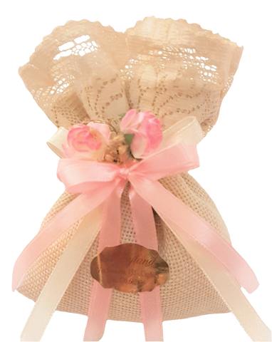 BOMBONIERA SHABBY CHIC A SACCHETTO IN COTONE E PIZZO