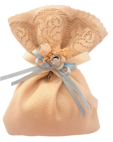 BOMBONIERA SHABBY CHIC A SACCHETTO IN COTONE E PIZZO