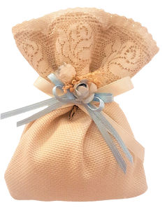 BOMBONIERA SHABBY CHIC A SACCHETTO IN COTONE E PIZZO