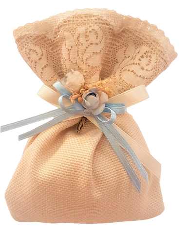 BOMBONIERA SHABBY CHIC A SACCHETTO IN COTONE E PIZZO