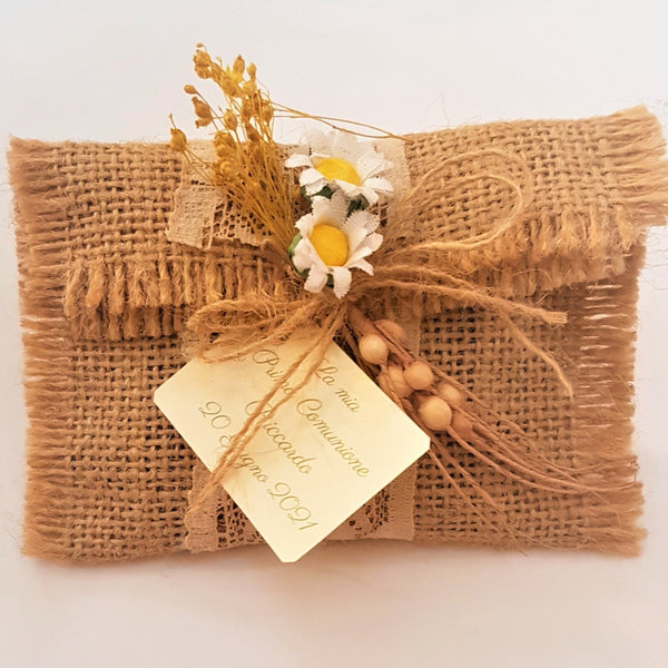 BOMBONIERA IN JUTA E PIZZO COUNTRY CHIC